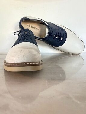 GH Bass Perris Saddle Shoes Mens 10D Blue White Leather Two Tone Derby Dress